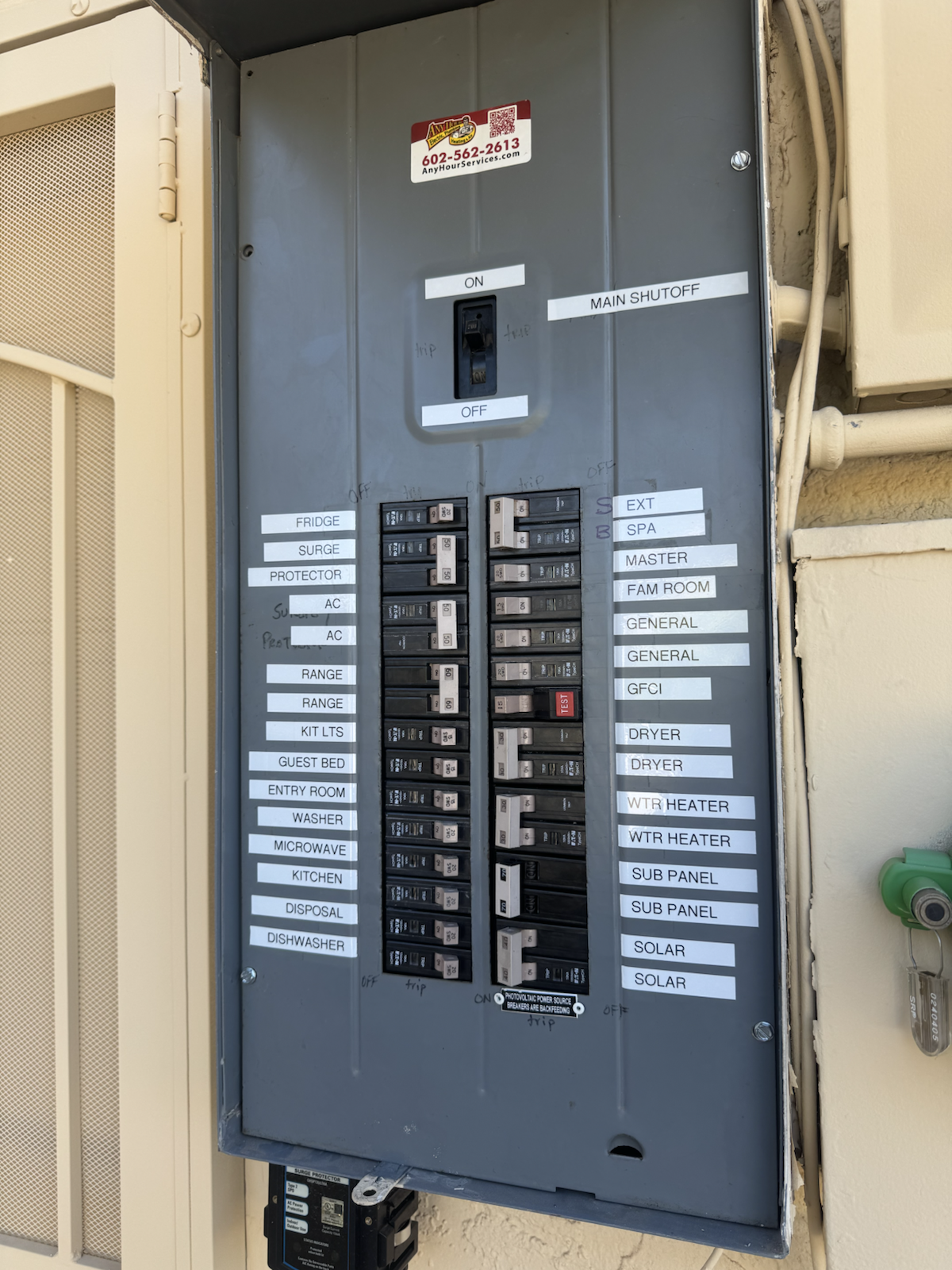 Labeled exterior breaker panel