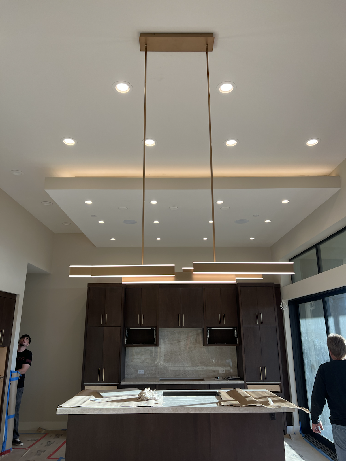 Mesa modern kitchen lighting with linear pendants